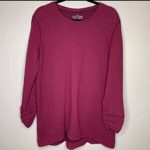 Neon Buddah Womens Tunic Top Size Medium Cotton Blend Long Sleeve Maroon Crew